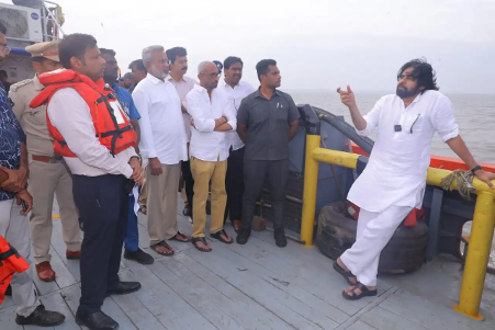 andhra pradesh deputy cm pawan kalyan inspects illegal transportation at kakinada port